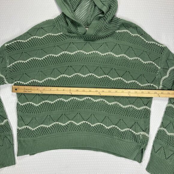 Ultra Flirt Beach Hoodie Women Sz Large Green Long Sleeve Open Knit Pull Over - Picture 9 of 14